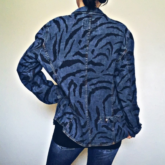 😍KRIZIA Oversized Linen Animal Print Denim Jacket - Picture 2 of 8